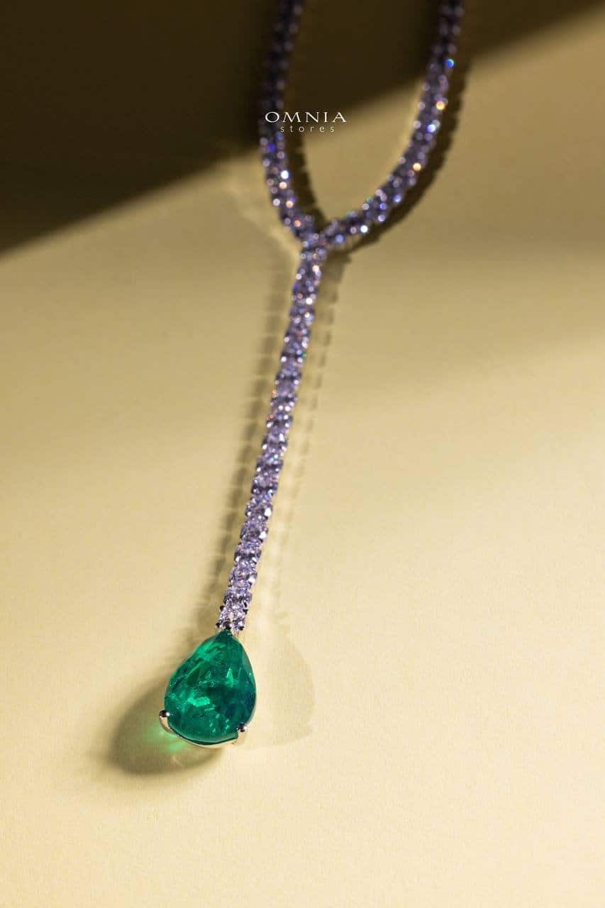 Omnia Anya Green Necklace 92.5 Silver In High Quality Simulated diamonds - OMNIASTORES UAE