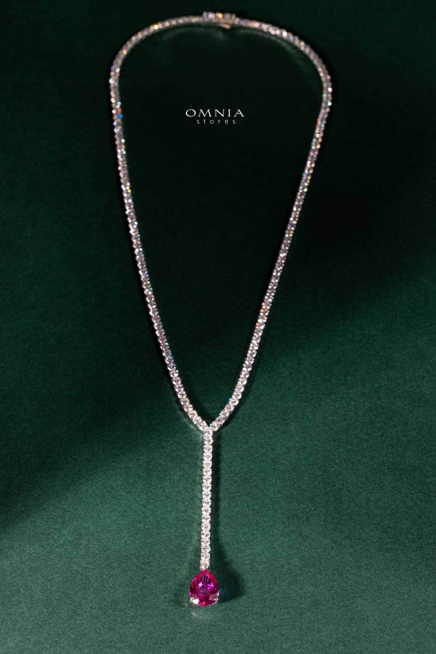 Omnia Anya Maroon Necklace 92.5 Silver In High Quality Simulated diamonds - OMNIASTORES UAE
