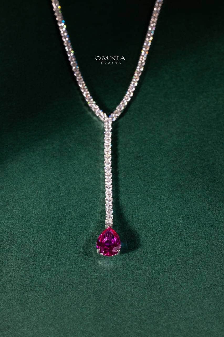 Omnia Anya Maroon Necklace 92.5 Silver In High Quality Simulated diamonds - OMNIASTORES UAE