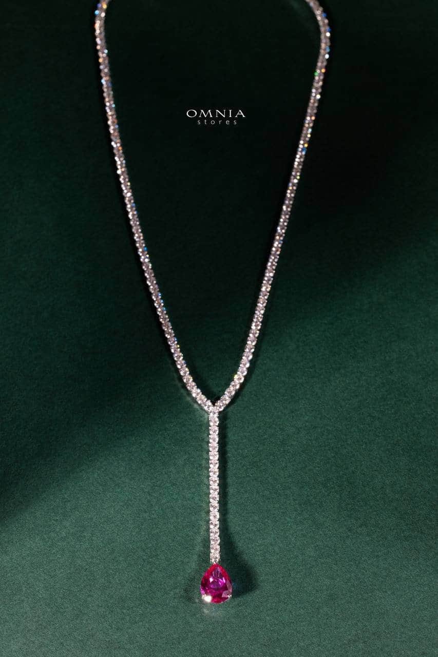 Omnia Anya Maroon Necklace 92.5 Silver In High Quality Simulated diamonds - OMNIASTORES UAE