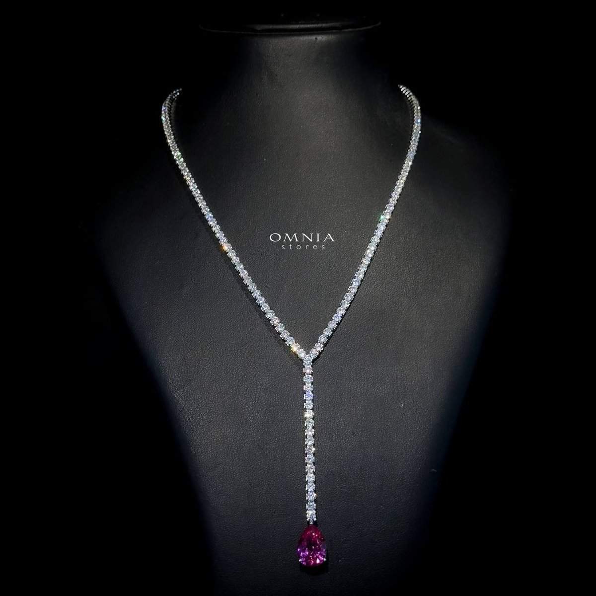 Omnia Anya Maroon Necklace 92.5 Silver In High Quality Simulated diamonds - OMNIASTORES UAE