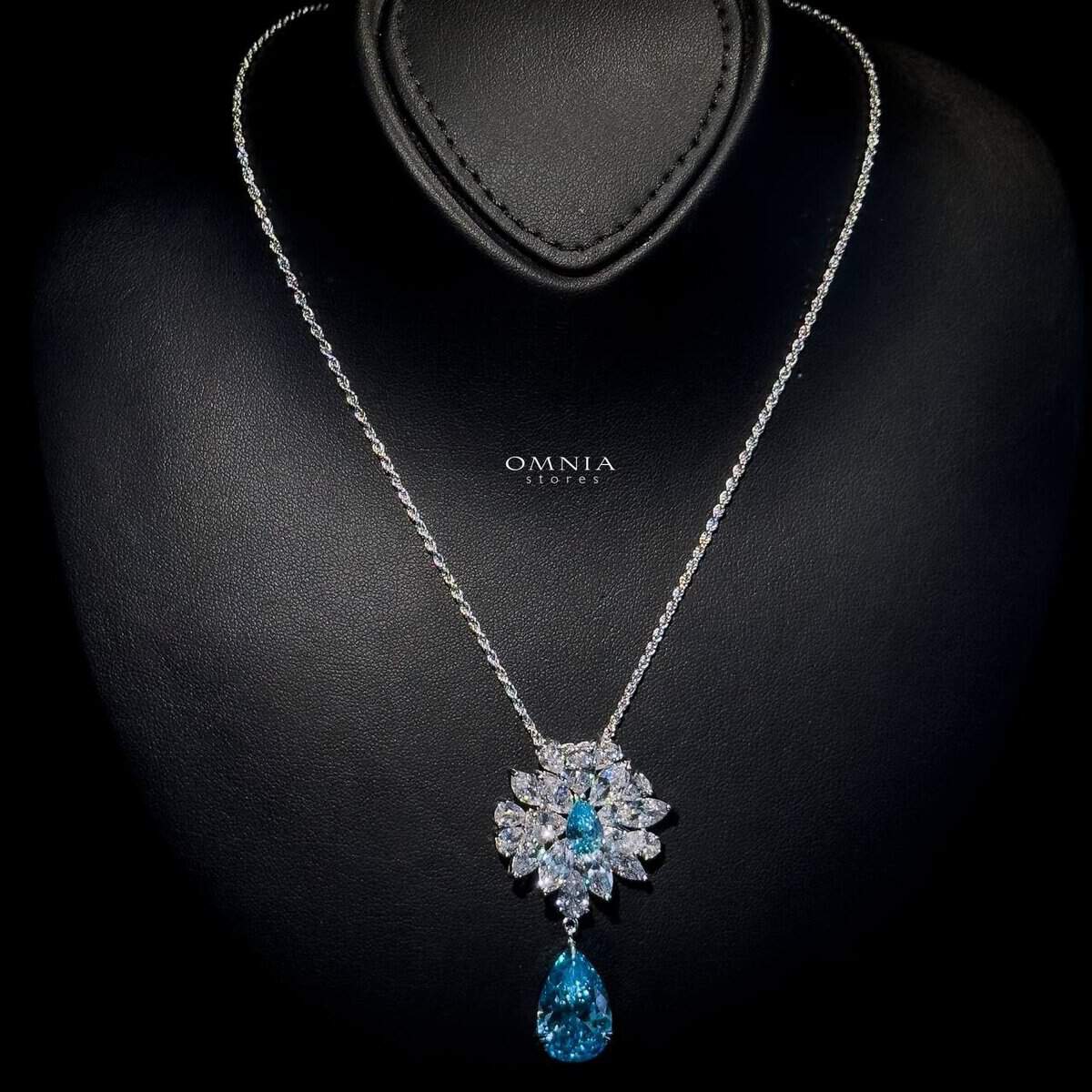 Omnia Nakaret Sky Blue Necklace 92.5 Silver High Quality Simulated diamonds - OMNIASTORES UAE
