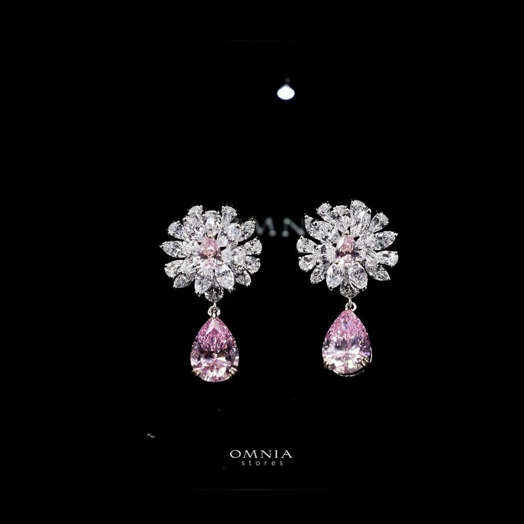 Omnia Nakaret Pink Earring In 92.5 Silver High Quality Simulated Diamonds - OMNIASTORES UAE