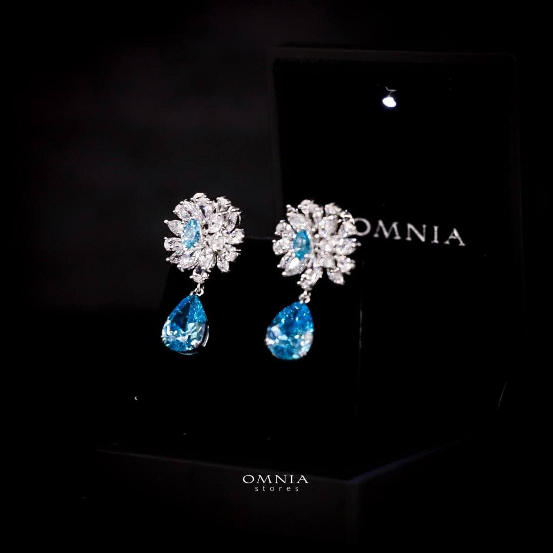 Omnia Nakaret Sky Blue Earring In 92.5 Silver High Quality Simulated Diamonds - OMNIASTORES UAE