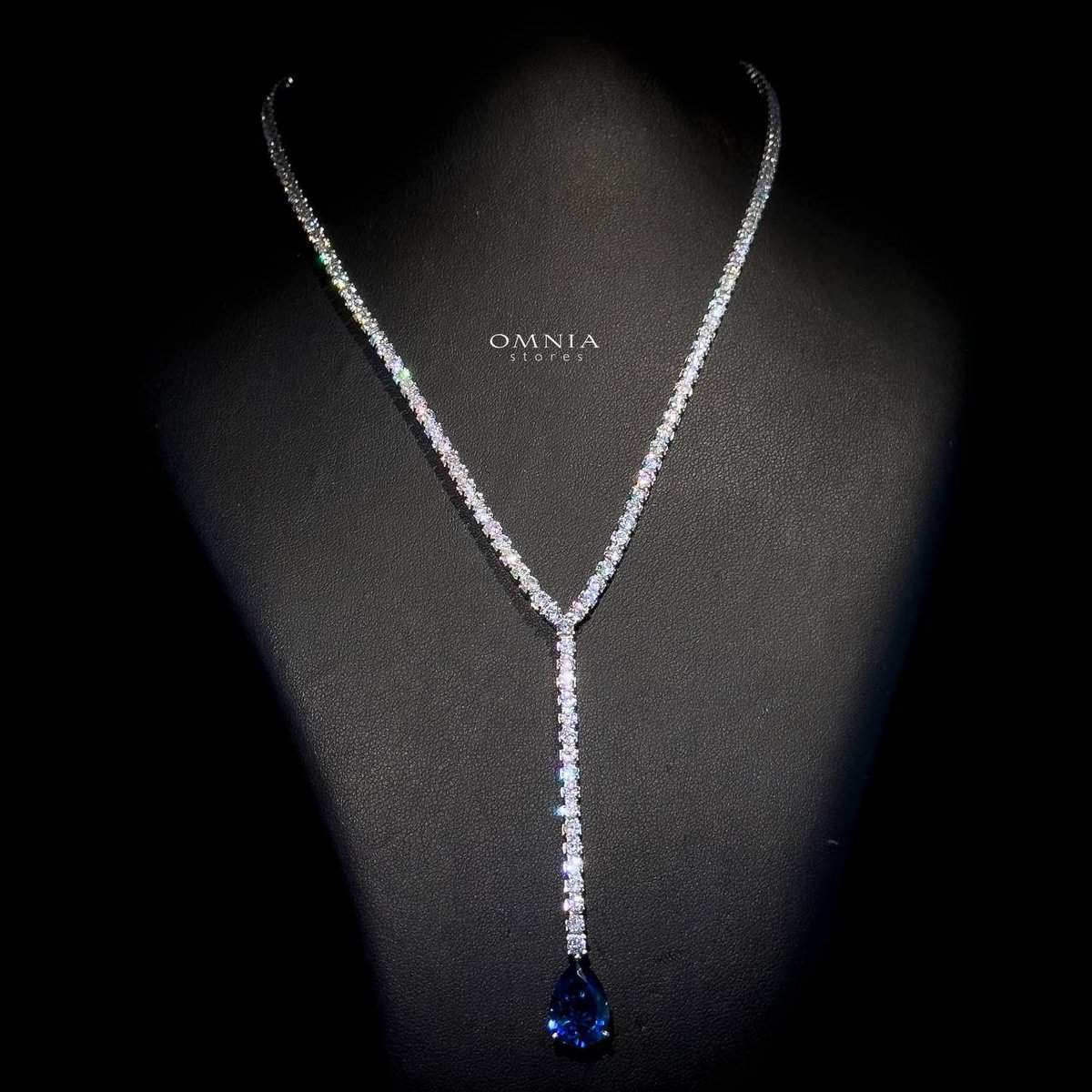 Omnia Anya Blue Necklace 92.5 Silver In High Quality Simulated diamonds - OMNIASTORES UAE