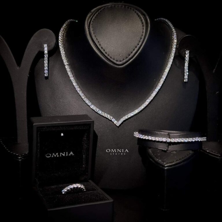 Omnia Kate Bridal Full Set in High Quality Zircon Stone Rhodium Plated - OMNIASTORES UAE