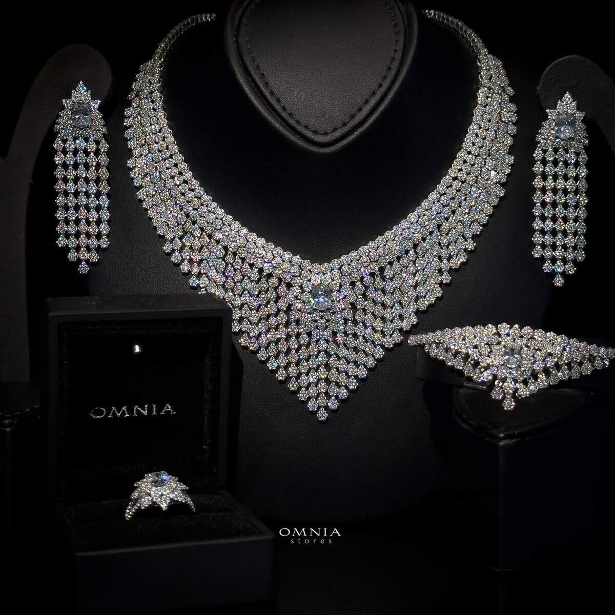 Omnia Gazini White Bridal Full Set 92.5 Silver High Quality Simulated Diamonds - OMNIASTORES UAE