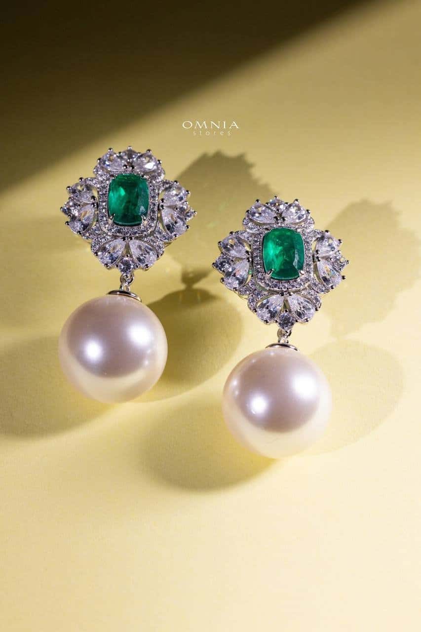 Omnia Albania Pearl Earrings 92.5 Silver In High Quality Simulated diamonds - OMNIASTORES UAE