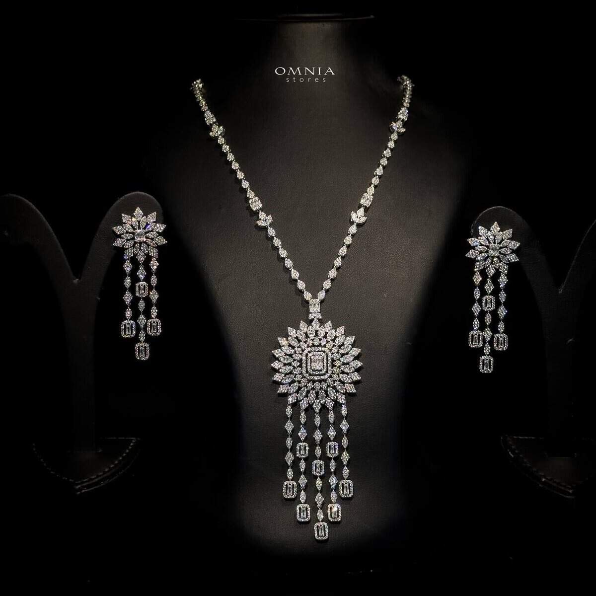 Omnia Mimi Long chain Set Accessories High Quality Zircon Stone In Rhodium Plated - OMNIASTORES UAE