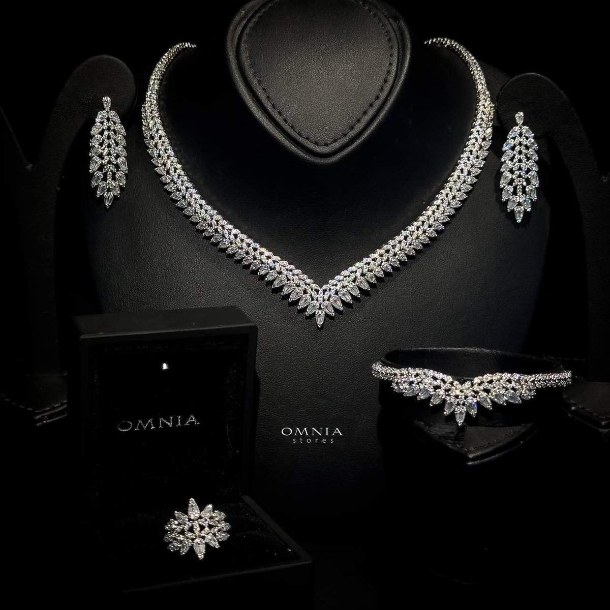 Omnia Rouba White Bridal Full Set in High Quality Zircon Stone Rhodium Plated