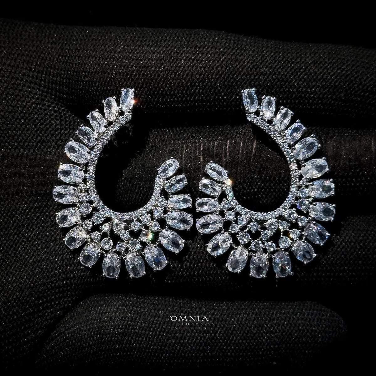 Omnia Mishal Earrings in High Quality Zircon Stone in Rhodium Plated - OMNIASTORES UAE