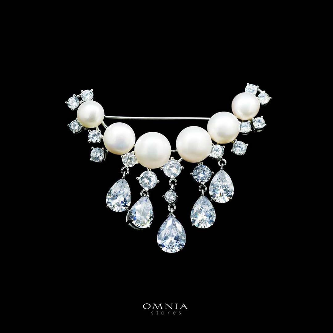 Omnia Mousa Fresh Real Water Pearl brooch in 92.5 Silver High Quality Simulated diamonds - OMNIASTORES UAE