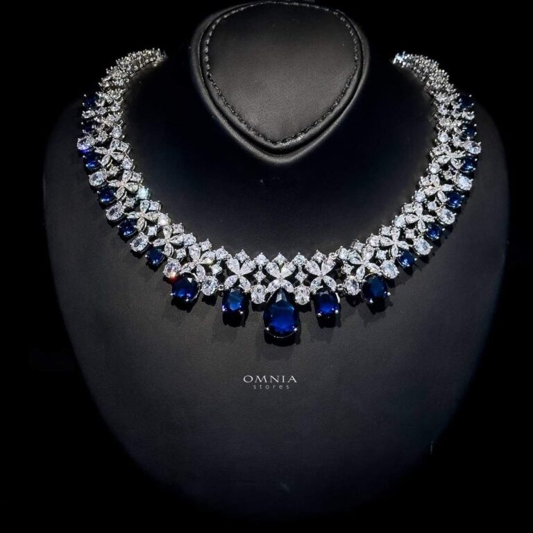 Omnia Suhana Dark Blue Bridal Full Set in High Quality Simulated Diamonds(size 18 only in ksa)