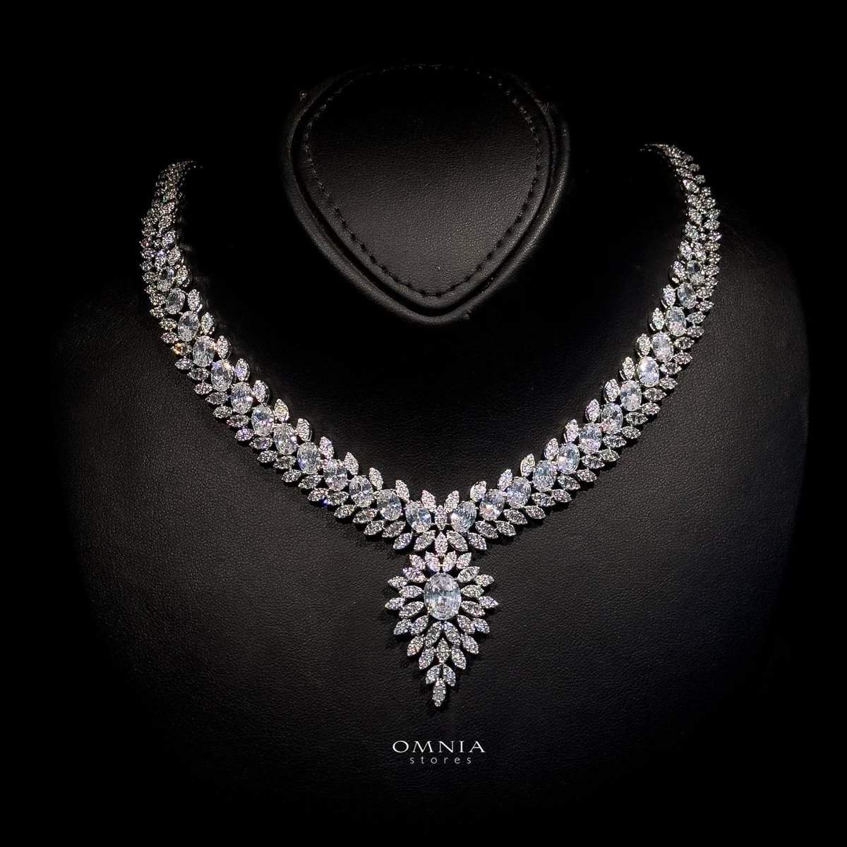 Omnia Rabiya White Bridal Full Set in High Quality Zircon Stone Rhodium Plated - OMNIASTORES UAE