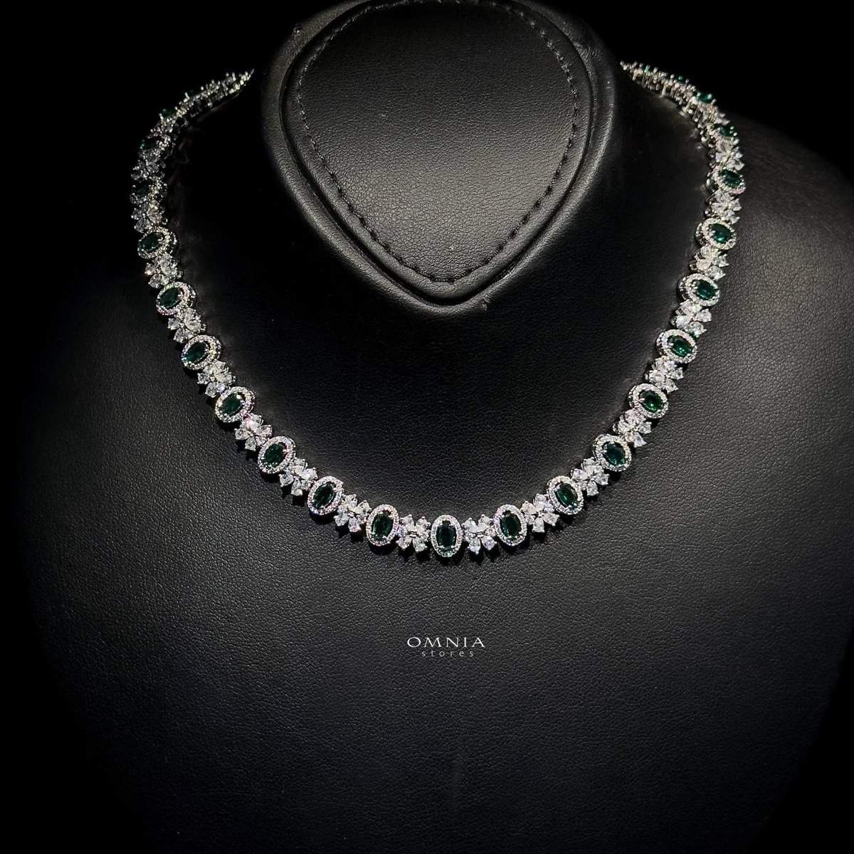 Omnia Mira Green Bridal Full Set in High Quality Zircon Stone Rhodium Plated - OMNIASTORES UAE