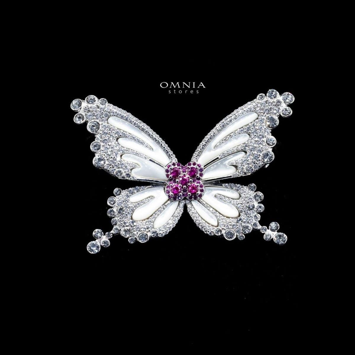 Omnia Lateefa Butterfly brooch in 92.5 Silver High Quality Simulated diamonds - OMNIASTORES UAE