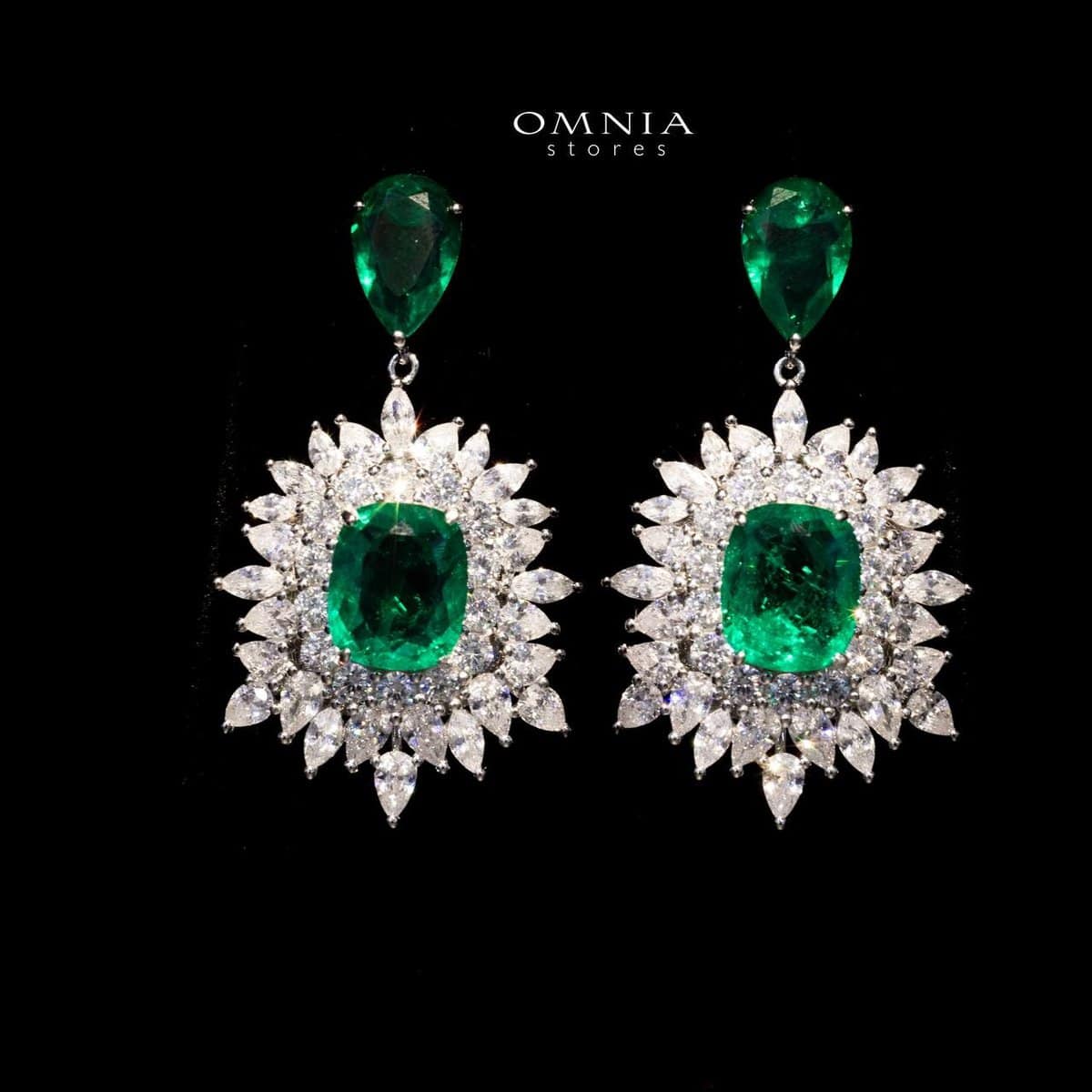 Omnia Thalia Green Earring in 92.5 Silver High Quality Simulated diamonds - OMNIASTORES UAE