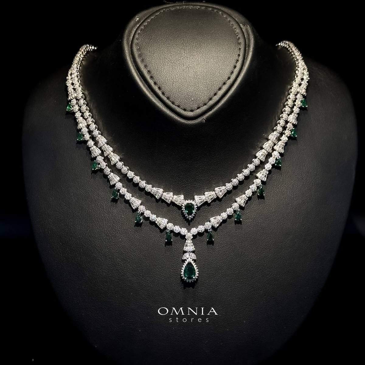 Omnia Ghada Green Bridal Full Set Accessories in High Quality Zircon Stone Rhodium Plated - OMNIASTORES UAE