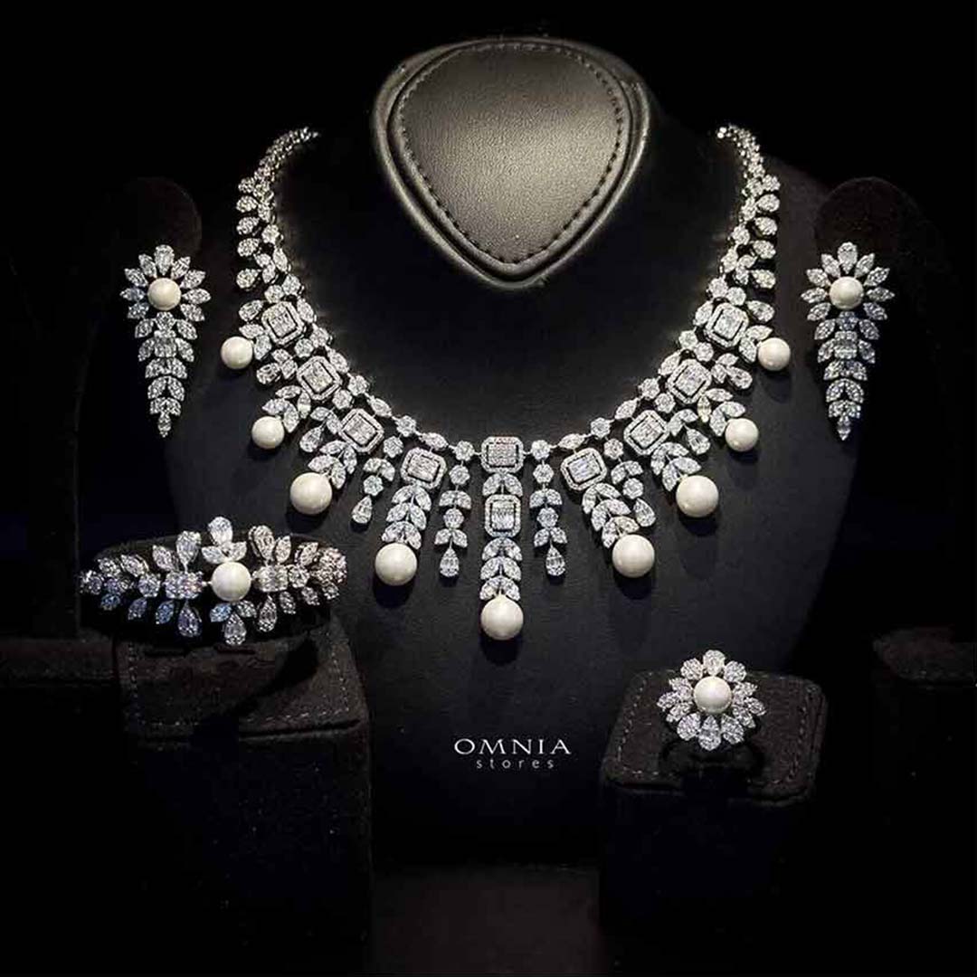 Omnia Dalimah White Bridal Full Set with High Quality Simulated Diamond