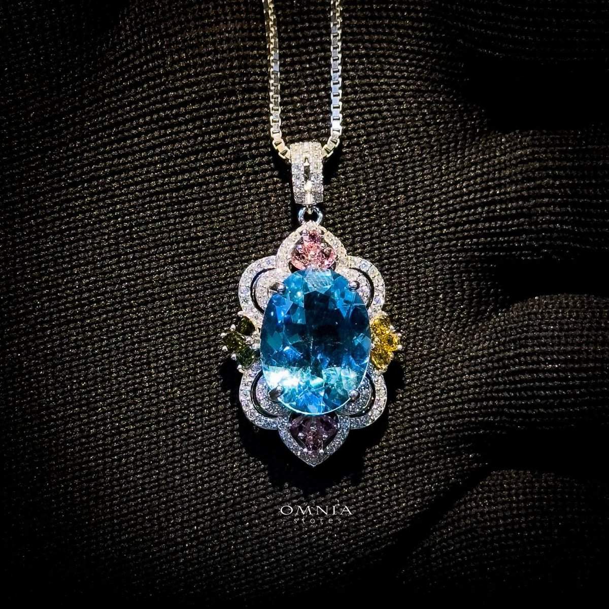 Omnia Moudhi Necklace In 92.5 Silver High Quality  London Blue Topaz - OMNIASTORES UAE