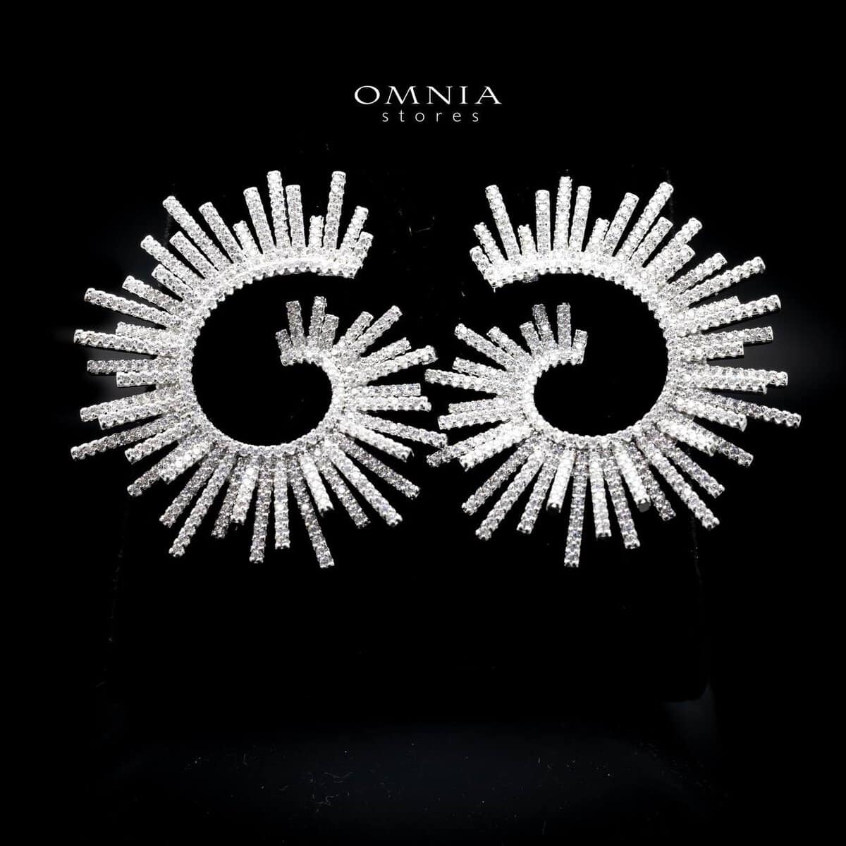 Omnia Shadya Stud Earrings in High Quality Zircon Stone Rhodium Plated - OMNIASTORES UAE