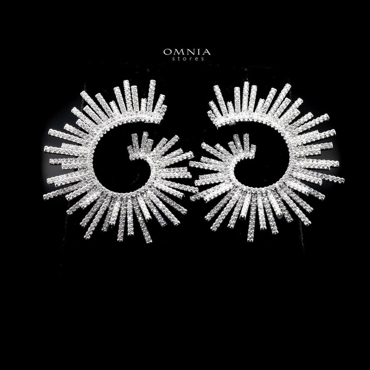 Omnia Shadya Stud Earrings in High Quality Zircon Stone Rhodium Plated - OMNIASTORES UAE