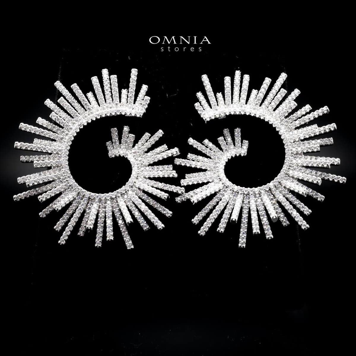 Omnia Shadya Stud Earrings in High Quality Zircon Stone Rhodium Plated - OMNIASTORES UAE