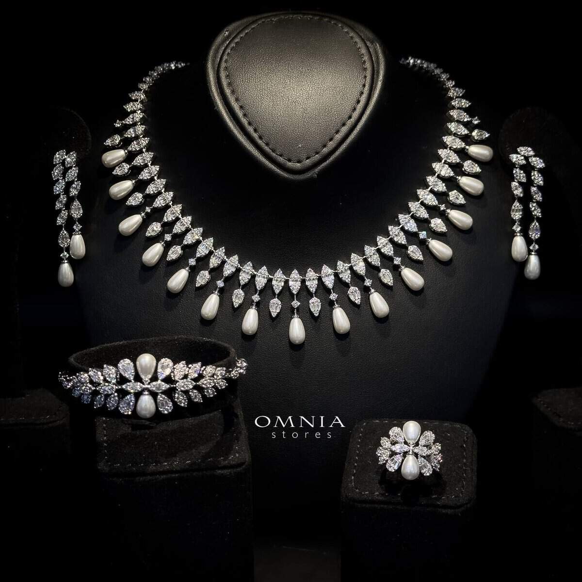 Omnia Nadah White Bridal Full Set in High Quality Zircon Stone Rhodium Plated - OMNIASTORES UAE
