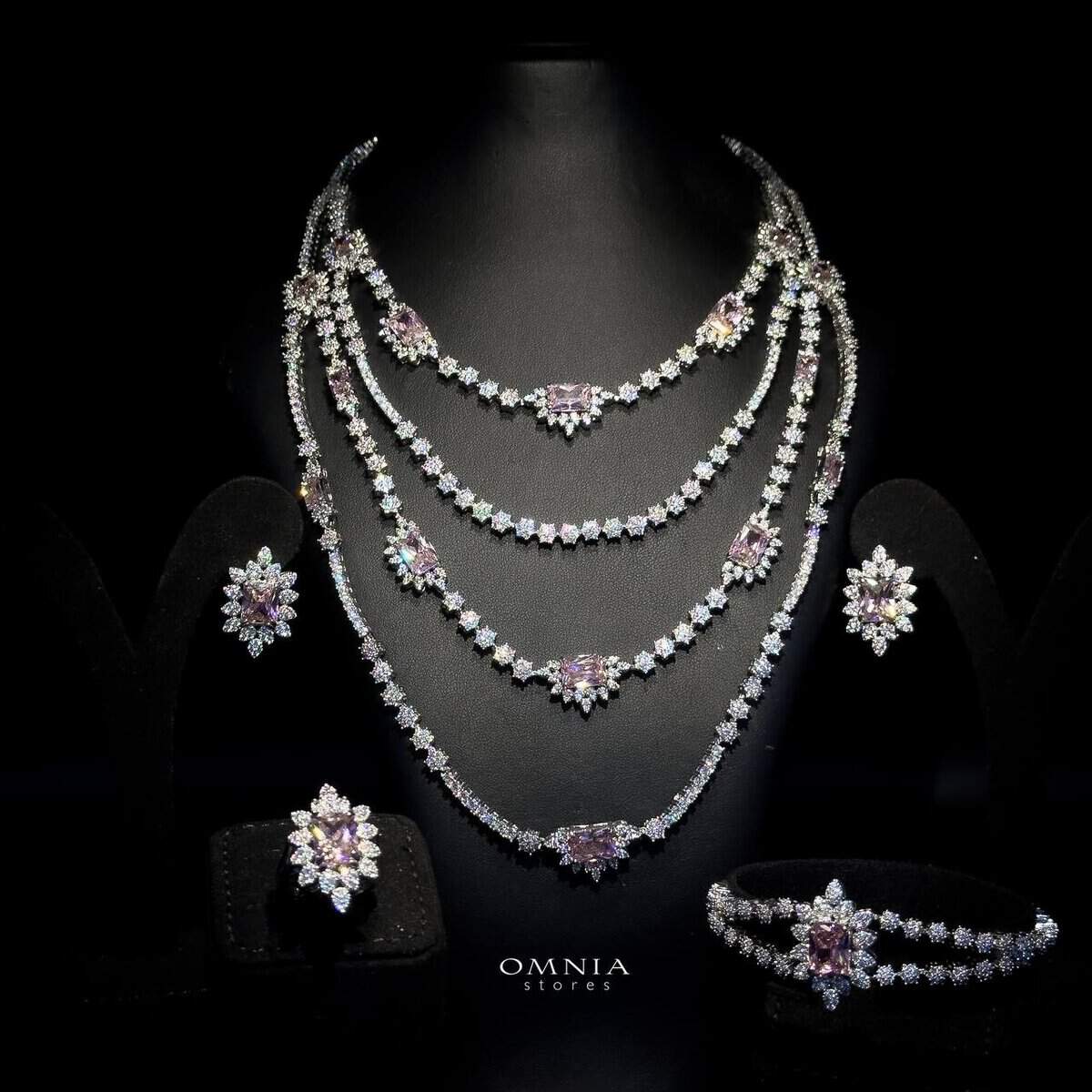 Omnia Blair Pink Bridal Full Set in High Quality Simulated Diamonds - OMNIASTORES UAE