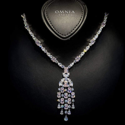 Omnia Israa Pink Necklace In 92.5 Silver High Quality Simulated diamonds