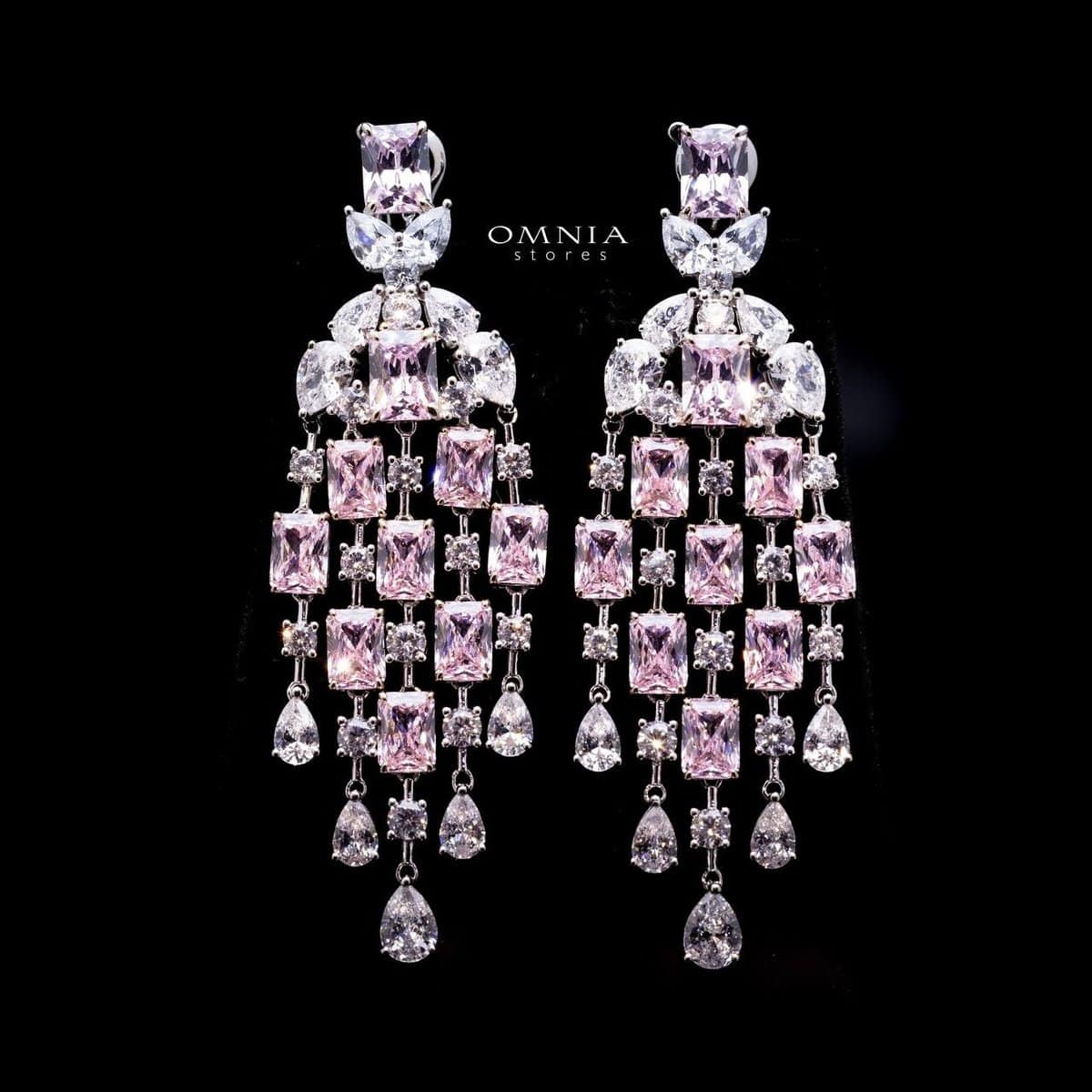 Omnia Israa Pink Chandelier Earrings In 92.5 Silver High Quality Simulated diamonds - OMNIASTORES UAE