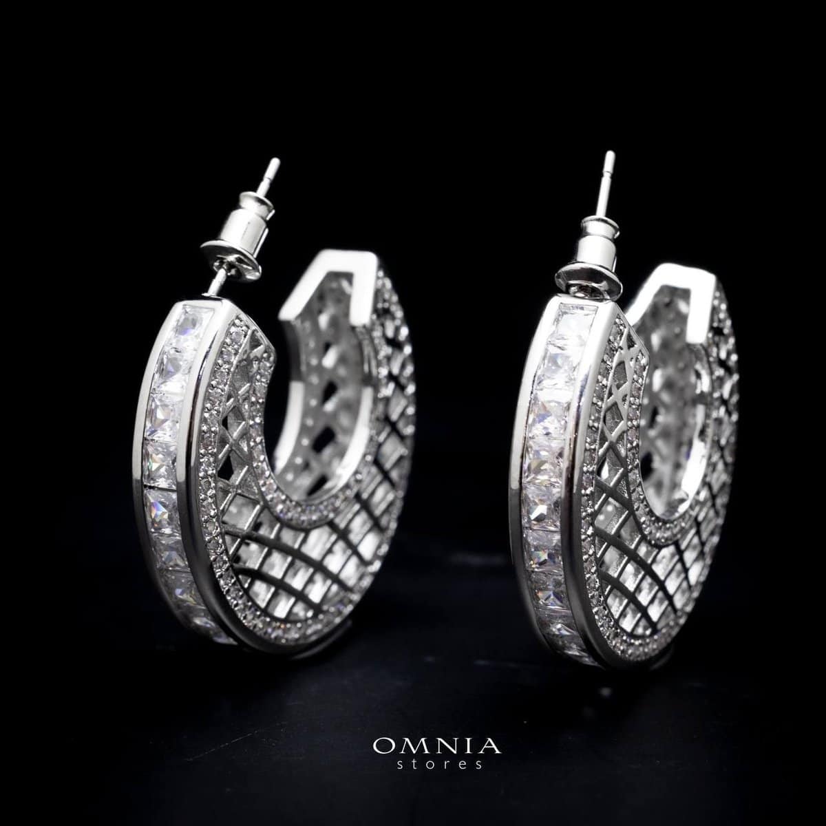 Omnia Joud White Earrings in High Quality Zircon Stone Rhodium Plated - OMNIASTORES UAE