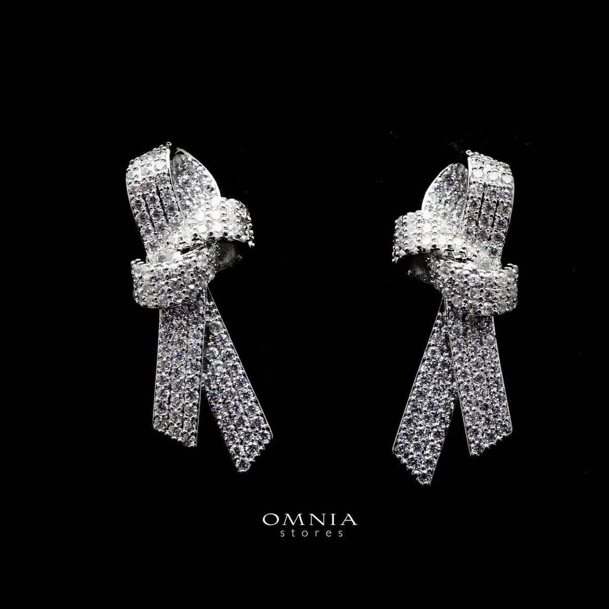 Omnia Elegant White Knot Earrings in High Quality Zircon Stone Rhodium Plated - OMNIASTORES UAE