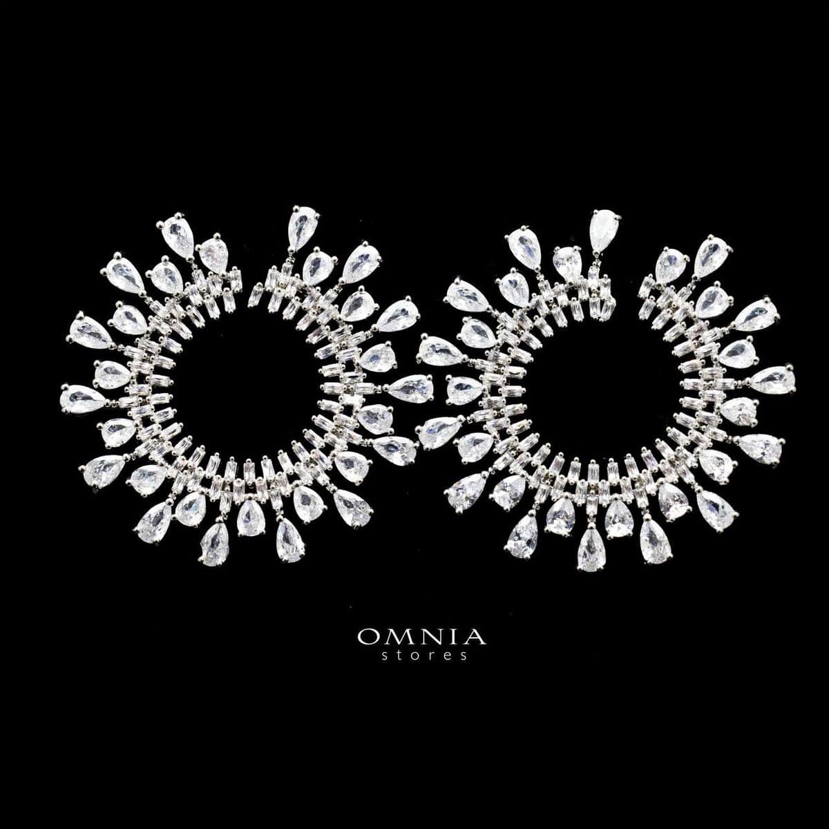 Omnia Angel Sunburst Teardrop Crystal Earrings in High Quality Zircon Stone Rhodium Plated - OMNIASTORES UAE