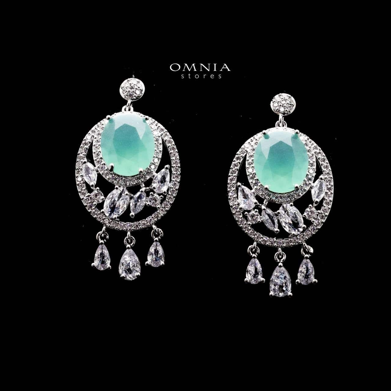 Omnia Rola Aqua Drop Earrings with White Zircon Accents in High Quality Rhodium Plated - OMNIASTORES UAE