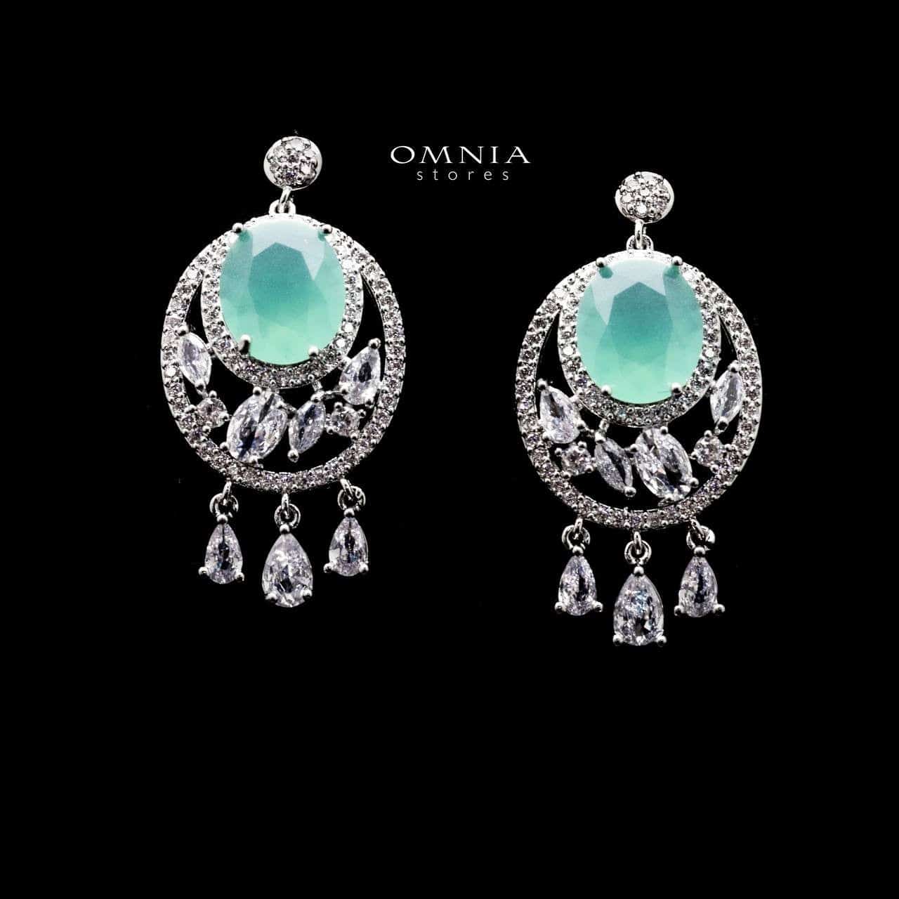 Omnia Rola Aqua Drop Earrings with White Zircon Accents in High Quality Rhodium Plated - OMNIASTORES UAE
