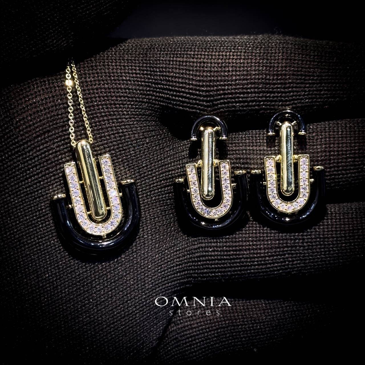 Omnia Andy Black Set Accessories in High Quality Zircon Stone Rhodium Plated - OMNIASTORES UAE