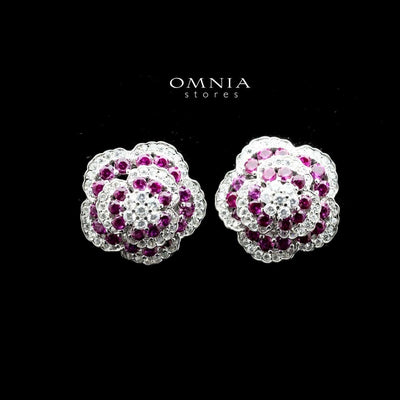 Omnia Ghaida Rose Cluster Stud Earrings – 92.5 Sterling Silver | Simulated Diamonds | Elegant Silver Earrings for Women – Floral Sparkle & Hypoallergenic Beauty