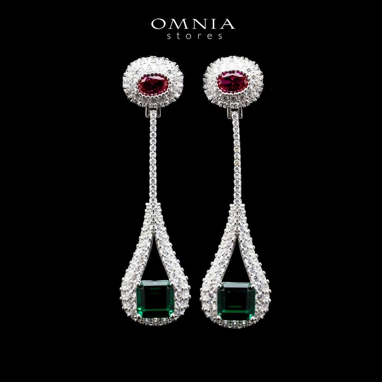 Omnia Sabah Oval and Emerald Cut Long Drop Earrings in 92.5 Silver with High Quality Simulated Diamonds - OMNIASTORES UAE
