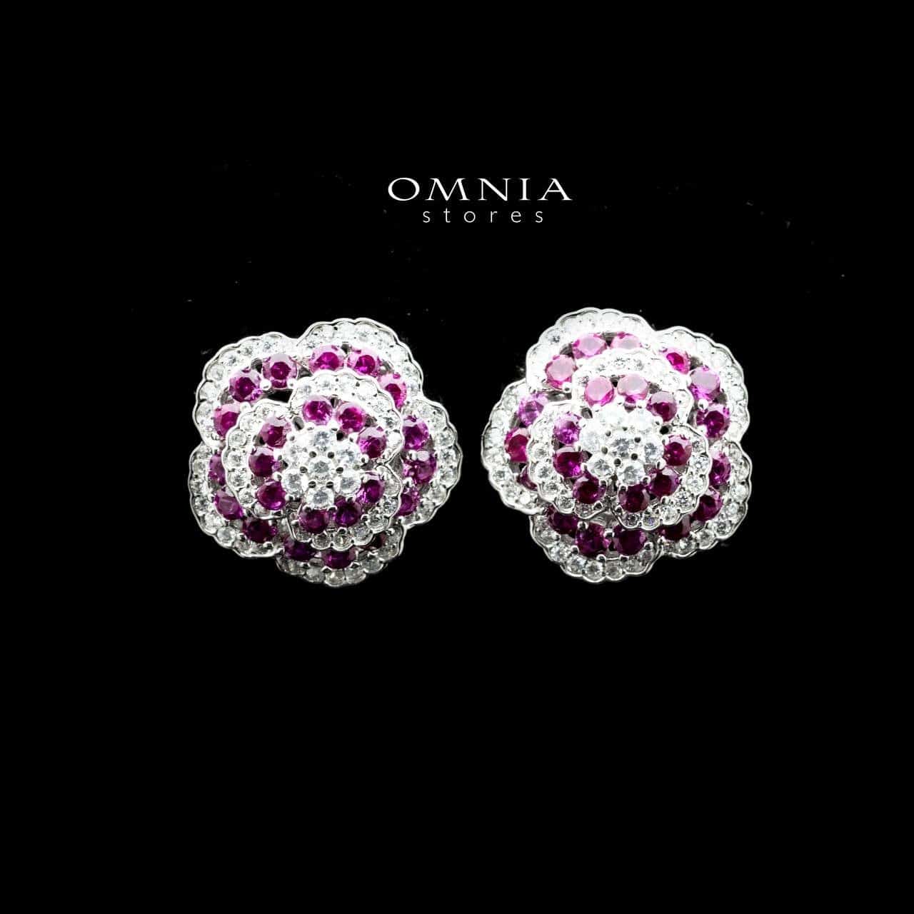 Omnia Ghaida Rose Cluster Stud Earrings in 92.5 Silver with High Quality Simulated Diamonds - OMNIASTORES UAE
