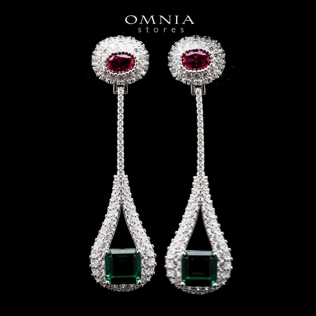 Omnia Sabah Oval and Emerald Cut Long Drop Earrings in 92.5 Silver with High Quality Simulated Diamonds - OMNIASTORES UAE