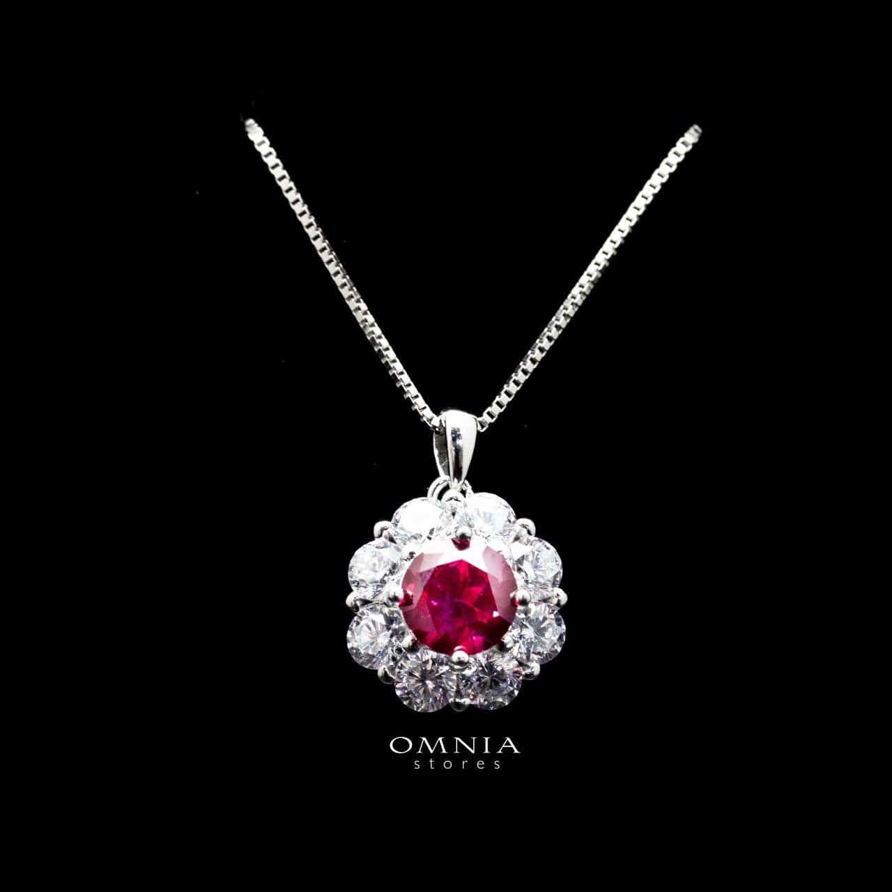 Omnia Mashael Red Pendant Necklace in 92.5 Silver with High Quality Simulated Diamonds - OMNIASTORES UAE