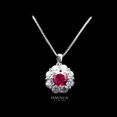 Omnia Mashael Red Pendant Necklace in 92.5 Silver with High Quality Simulated Diamonds