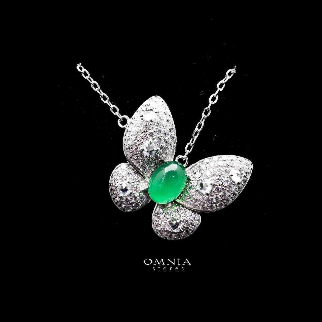 Omnia Layan Butterfly Pendant Necklace with Emerald Stone in 92.5 Silver High Quality Simulated Diamonds - OMNIASTORES UAE