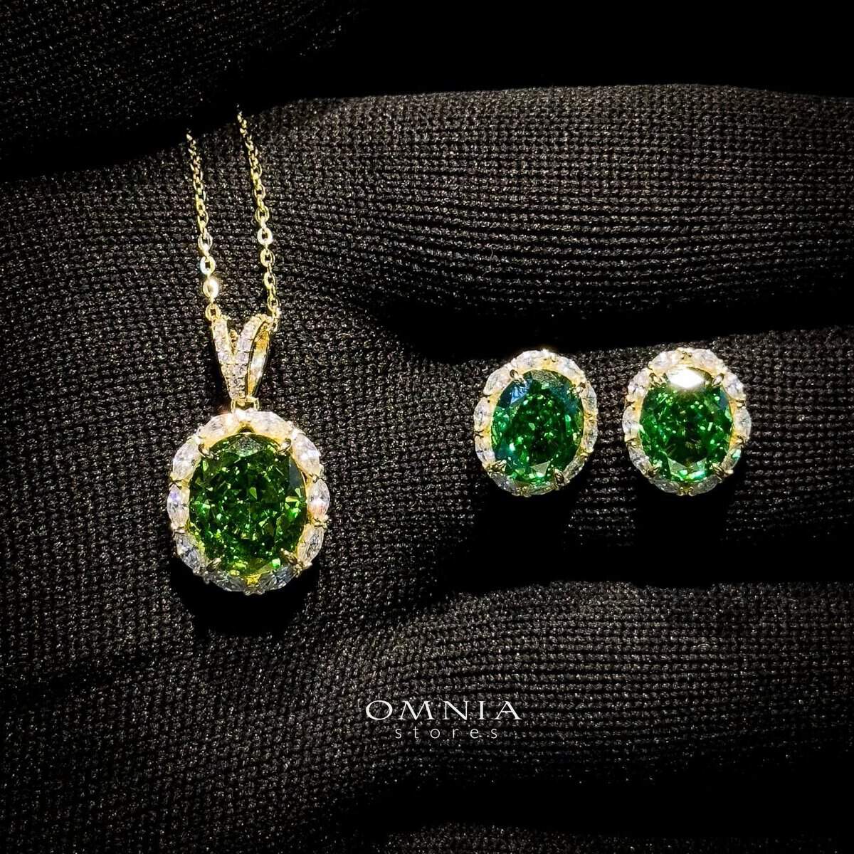 Omnia Zaina Green Set in 92.5 Silver with High Quality Iced Cut Stone - OMNIASTORES UAE
