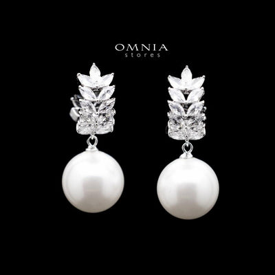 Omnia safiya Pearl Drop Earrings in 92.5 Silver With High Zircon Stone