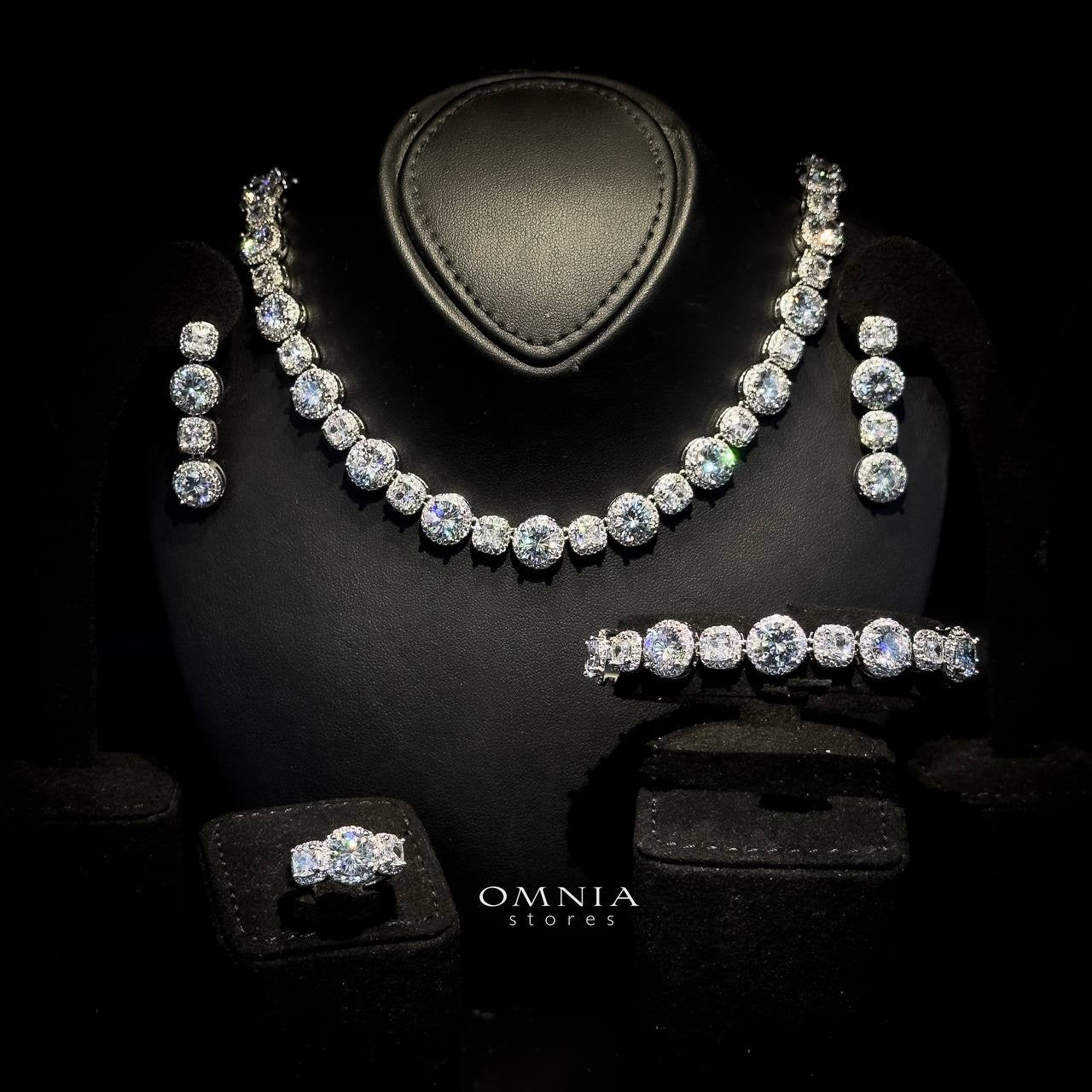 Omnia Lilian White Bridal Full Set in High Quality Simulated Diamonds Rhodium Plated - OMNIASTORES UAE