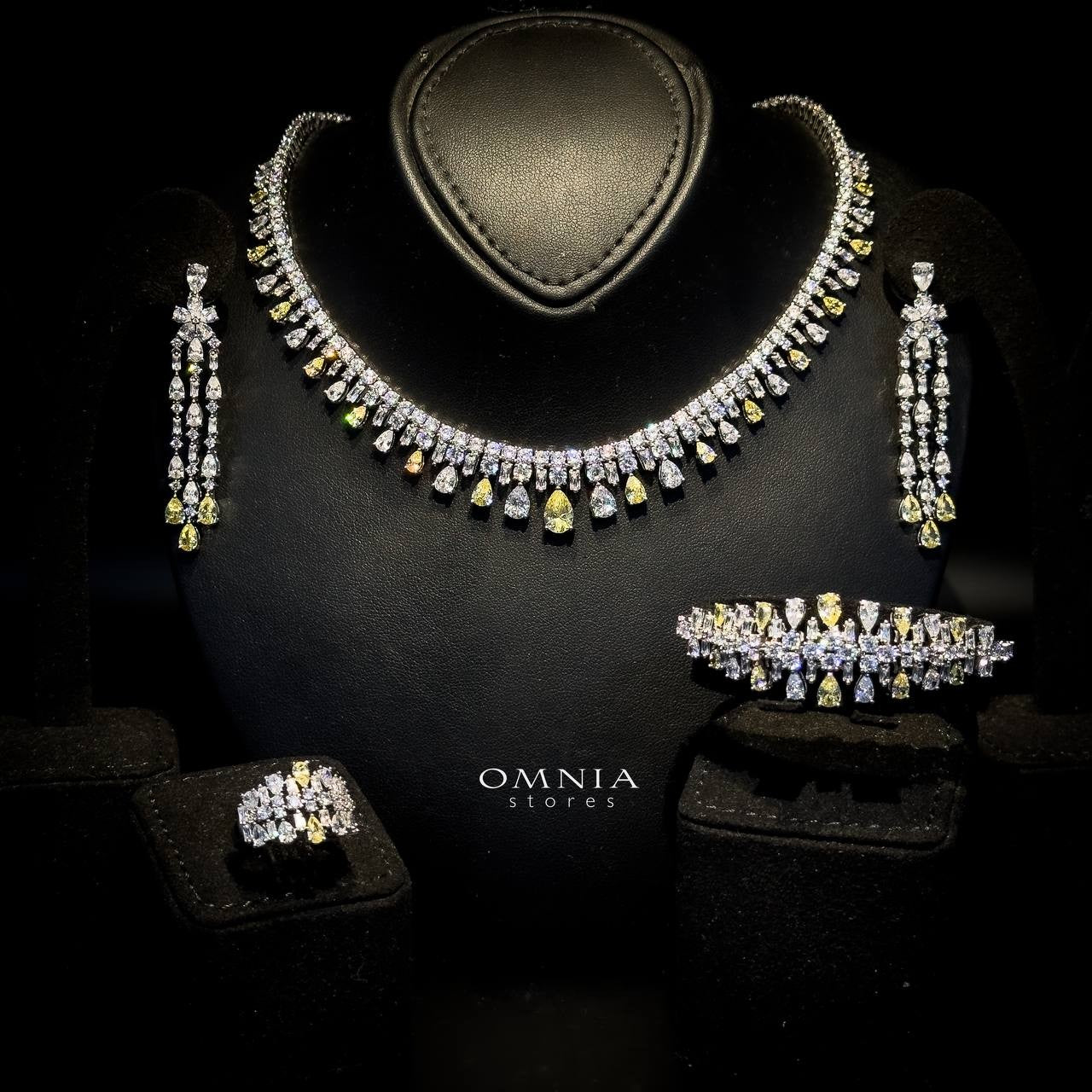 Omnia Nisrine Yellow Bridal Full Set in High Quality Zircon Stone Rhodium Plated (16cm only available in KSA)