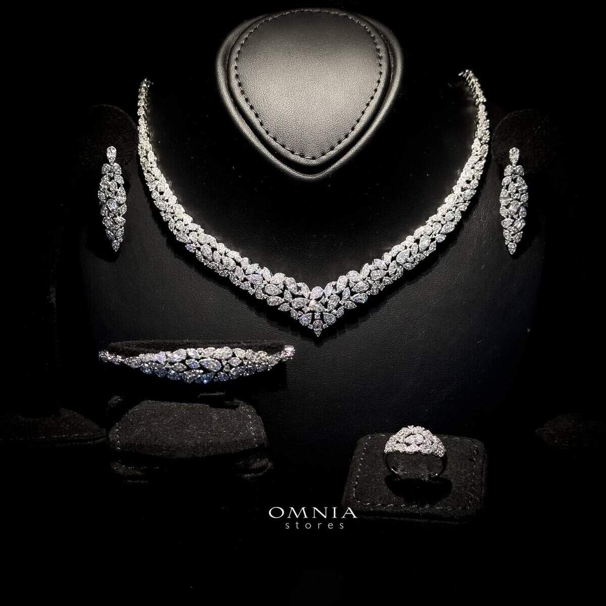 Omnia Alina White Bridal Full Set in High Quality Zircon Stone Rhodium Plated - OMNIASTORES UAE
