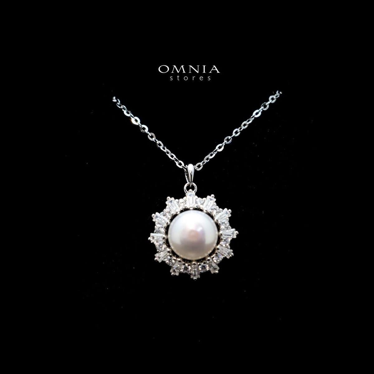 Omnia Aurora Pearl Necklace with Iced Cut Stones in High Quality 92.5 Silver - OMNIASTORES UAE